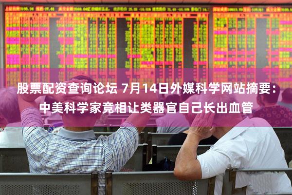 股票配资查询论坛 7月14日外媒科学网站摘要：中美科学家竞相让类器官自己长出血管